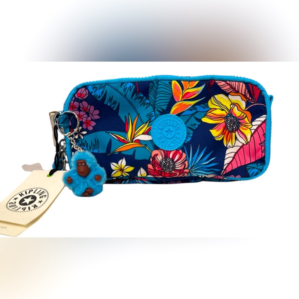 Kipling Chap Pen Case Makeup Accessory Pouch Polyester Exotic Leaves